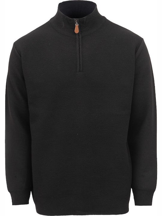 Lexton Jonas Men's Long Sleeve Sweater with Zipper Total Black 17.26