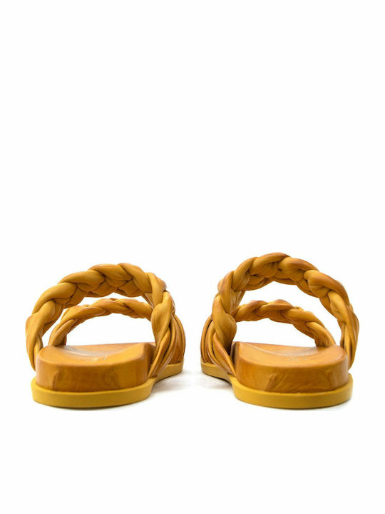 -L Leather Women's Flat Sandals in Yellow Color