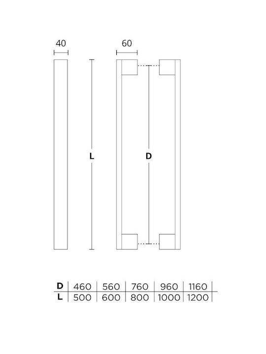 Mâner de ușă din față Convex 989 aluminiu negru Lungime totală 600mm Pereche