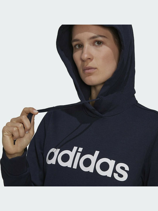 Essentials Μακρύ Γυναικείο Φούτερ με Κουκούλα Navy Μπλε