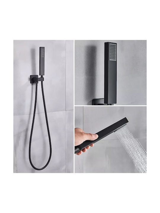 Naron Built-in Mixer, Hand Shower & Shower Head Set for Shower 2 Exits Black