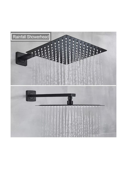 Naron Built-in Mixer, Hand Shower & Shower Head Set for Shower 2 Exits Black