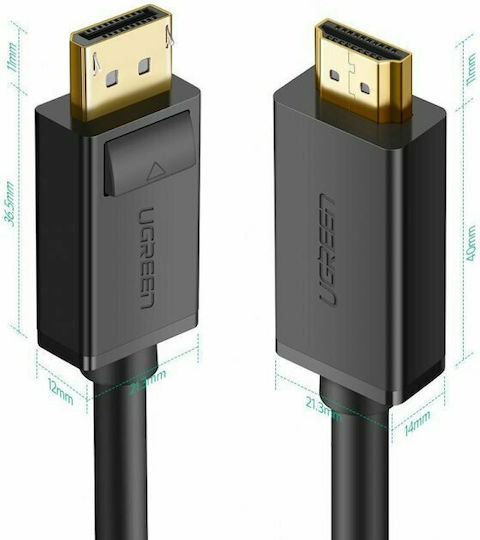 Ugreen Cable DisplayPort male - HDMI male 3m Μαύρο (10203)