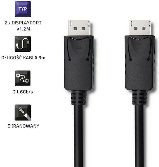 Qoltec Cable DisplayPort male - DisplayPort male 3m Μαύρο (50374)