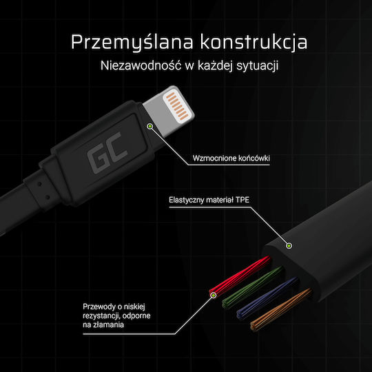 Green Cell Braided USB to Lightning Cable Μαύρο 0.25m (KABGC02)