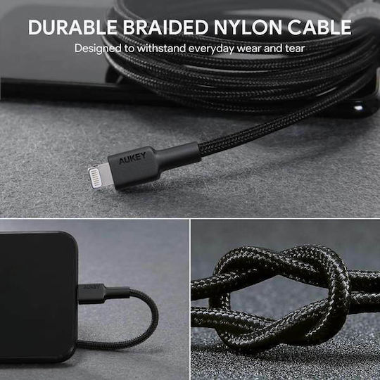 Aukey CB-AL05 Braided USB-A la Cablu Lightning Negru 2m