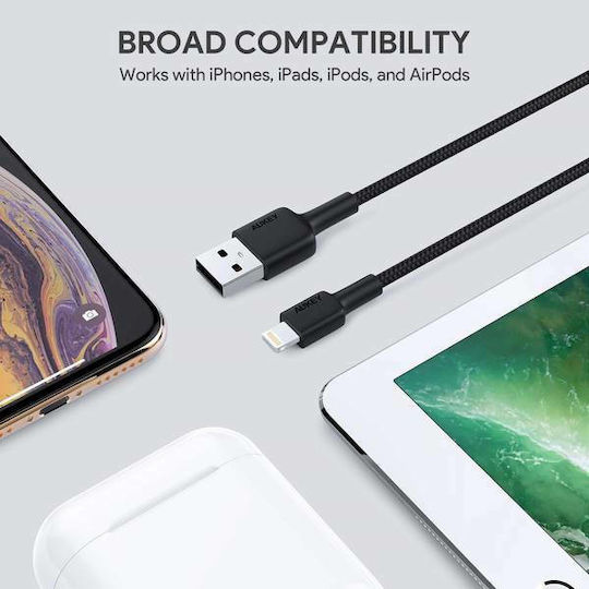 Aukey CB-AL05 Braided USB-A la Cablu Lightning Negru 2m