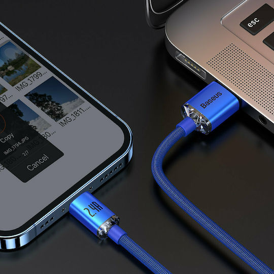 Baseus Crystal Shine Плетена USB-A към Lightning кабел Син 2м (CAJY000103)