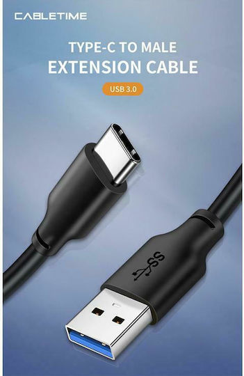 Cabletime C160 USB 3.0 Cable USB-C male - USB-A 15W Μαύρο 3m CT-C160-U33-CMANN-B3