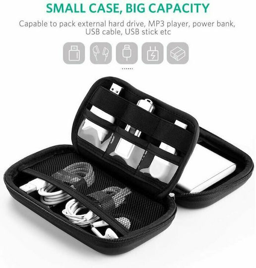 Ugreen Protective Case Hard Drive, Travel Organiser Bag for Electronics L (180mm x 95mm x 55mm) Black (50274)