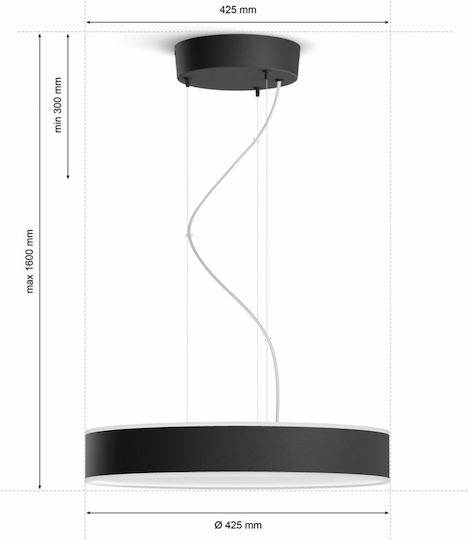 Philips Enrave Ρυθμιζόμενο Κρεμαστό Φωτιστικό Μαύρο LED με Ρυθμιζόμενο Λευκό Φως 42.5εκ.