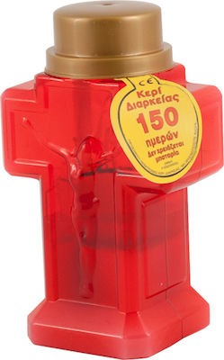 Candil Plastic Memorial Electric Tribute Candle Σταυρός Red 150 Days Burning Time 7.3x5.5x12cm