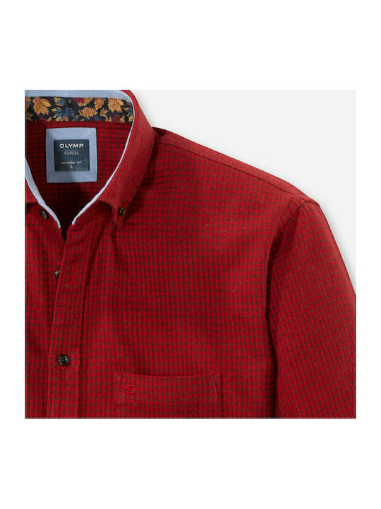 Olymp Men's Shirt Long Sleeve Flannel Checked Red