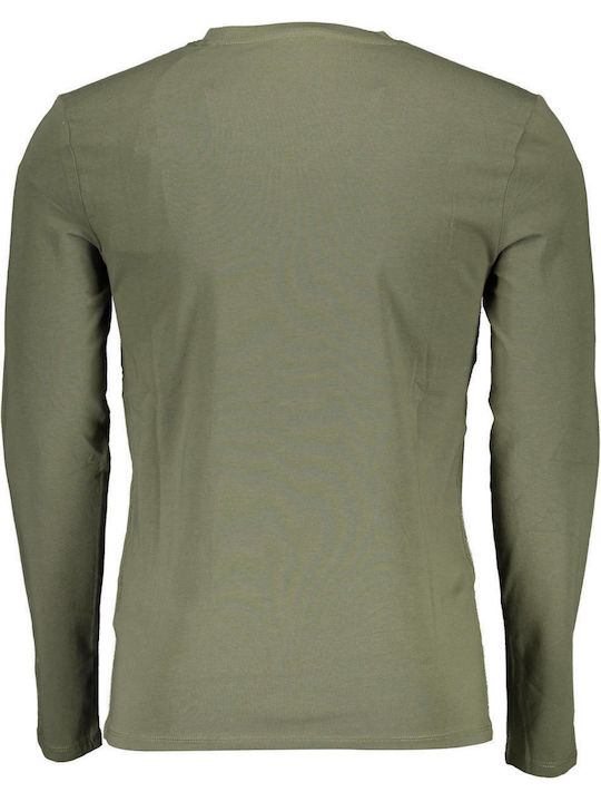 Guess Herren Shirt Langarm mit V-Ausschnitt Khaki