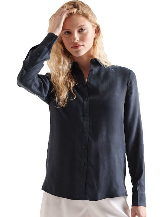 Women's Monochrome Long Sleeve Shirt Navy Blue