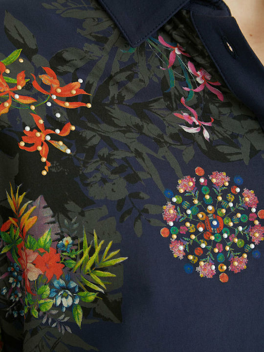 Luna Women's Floral Short Sleeve Shirt Blue