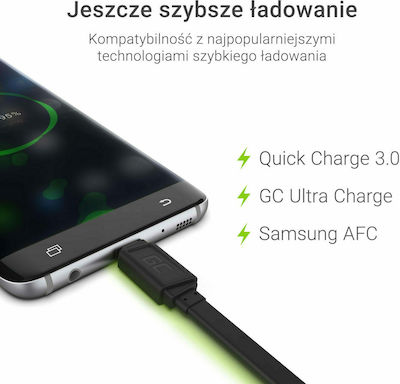 Green Cell Flat USB 2.0 to micro USB Cable Μαύρο 0.25m