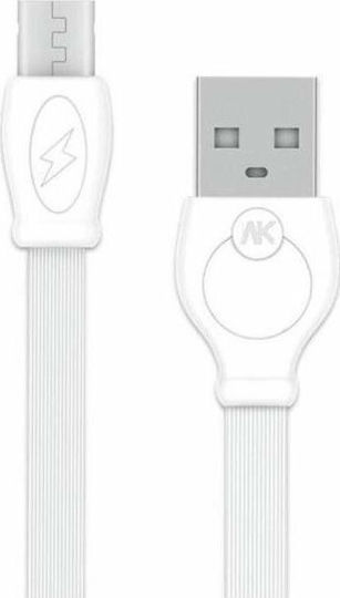 WK WDC-023W Flat USB 2.0 spre micro USB Cablu Alb 1m 1buc