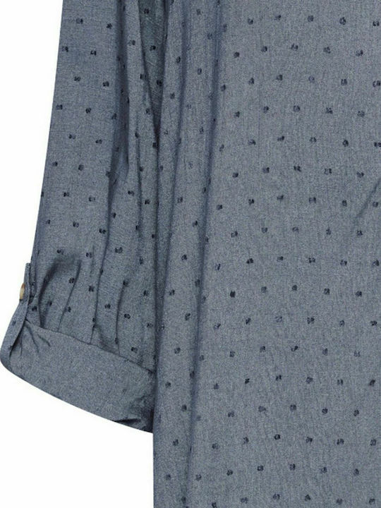 Langärmelig Damen Hemd Blau Monochrom