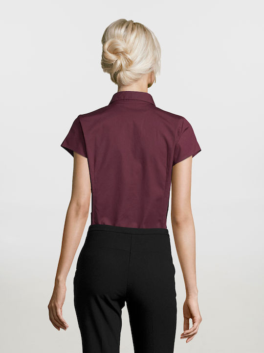 Excess Kurzärmelig Damen Hemd Medium Burgundy Monochrom