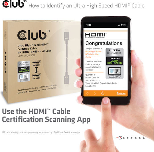 Club3D HDMI 2.1 Ultra High Speed 48Gbps 4K 120Hz HDR VRR Cable HDMI Male - HDMI Male 1.5m Black