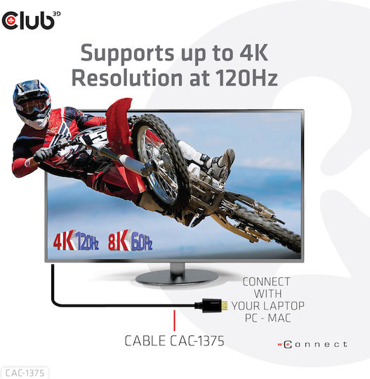 Club3D HDMI 2.1 Ultra High Speed 48Gbps 4K 120Hz HDR VRR Cable HDMI Male - HDMI Male 5m Black