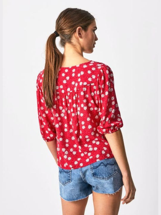 Pepe Jeans Kurzärmelig Damen Hemd Rot Blumen