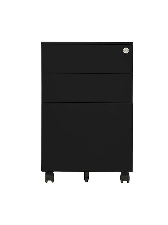 Kabinett Büro mit Rollen & Schloss Black Velvet-Black Metal 39x45x60cm