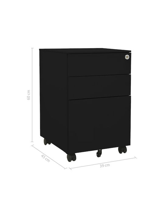 Kabinett Büro mit Rollen & Schloss Black Velvet-Black Metal 39x45x60cm