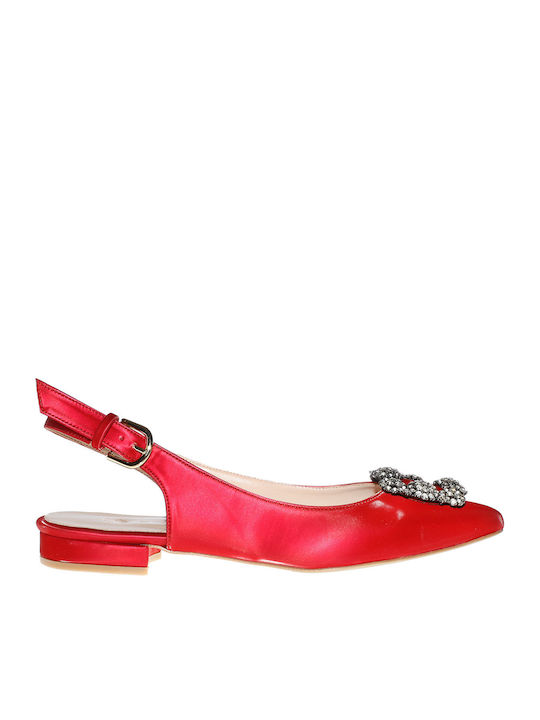 Synthetic Leather Pointy Slingback Ballerinas Red