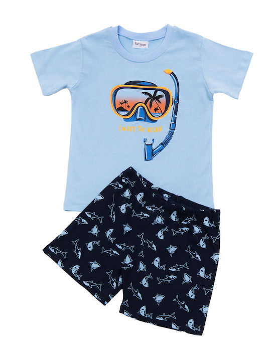 Trax Set Top & Bottom Kids Summer Pyjamas Light Blue