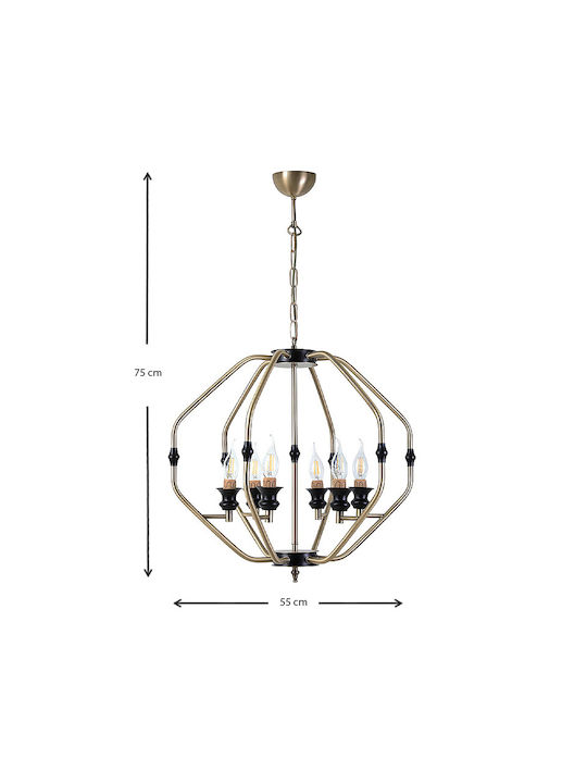 Megapap Flawless Chandelier Candlestick 6xE27 Gold 55cm GP031-0006