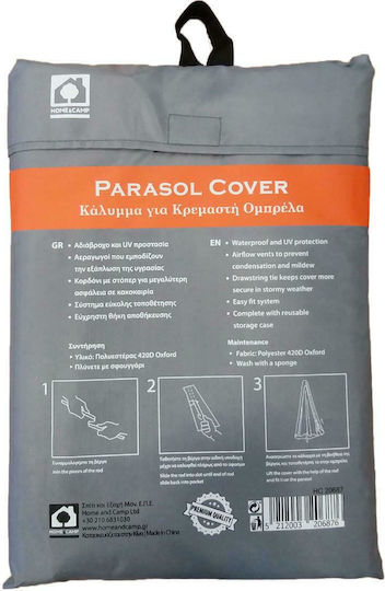 Home & Camp Waterproof Protective Umbrella Cover 85x85x250cm In Grey Color