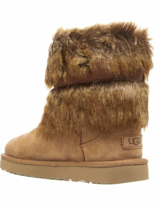 Classic Buckle Mini Suede Γυναικεία Μποτάκια με Γούνα Chestnut