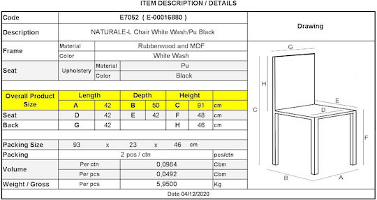 Naturale-L Dining Room Wooden Chair White Wash / Black 42x52x90cm 2pcs