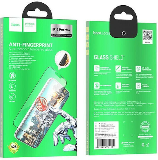 Hoco Anti-Fingerprint 0.33mm Full Face Tempered Glass Μαύρο (iPhone 14 Plus / 13 Pro Max)