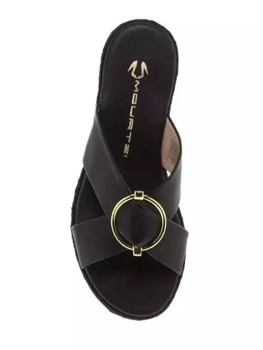 Leather Women's Flat Sandals Flatforms in Black Color