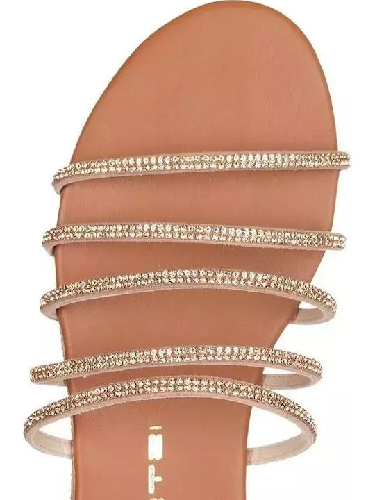 Leather Women's Flat Sandals Flatforms in Gold Color