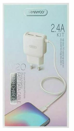 Tranyoo Tranyoo Handyladegerät mit Eingebautem Kabel mit 2 USB-A und USB-C Ausgangsanschlüsse Weiß (V20)