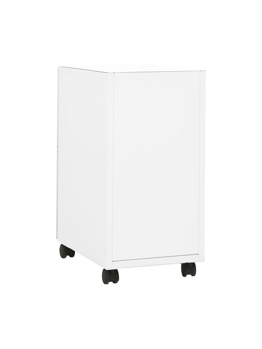 Office Storage Metal Drawer with Wheels, Lock & 3 Drawers White L30xW45xH59cm