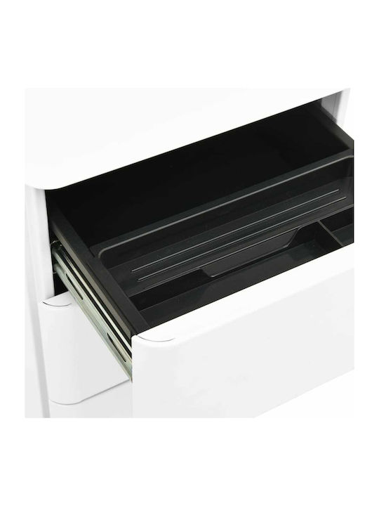 Office Storage Metal Drawer with Wheels, Lock & 3 Drawers White L30xW45xH59cm