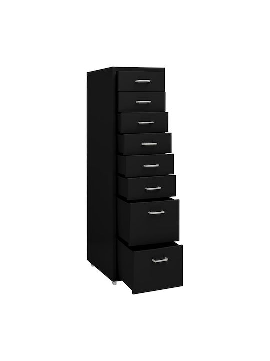 Office Storage Metal Drawer with Wheels & 8 Drawers Black L28xW41xH109cm
