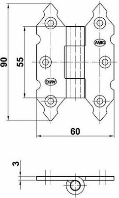 Amig Metallic Furniture Hinge Butt Μαύρο