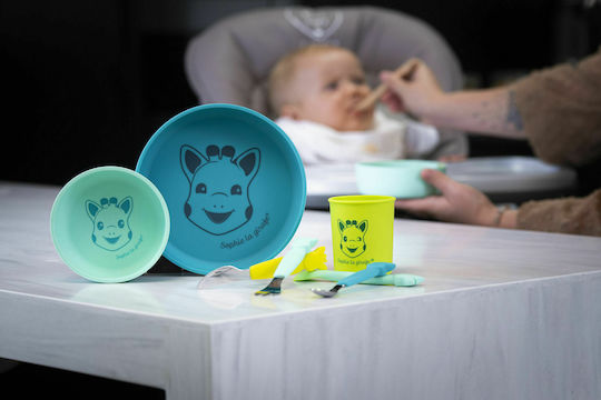 Sophie La Girafe Feeding Set made of Silicone with Non-Slip Base Blue 4pcs for 6+ months