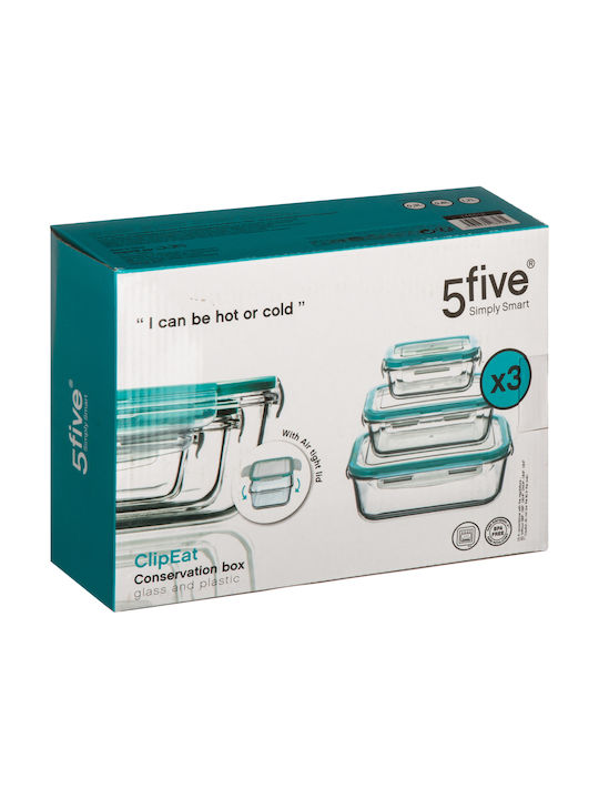 5Five Microwave Glass Lunch Box Blue 23x16.5cm 3pcs