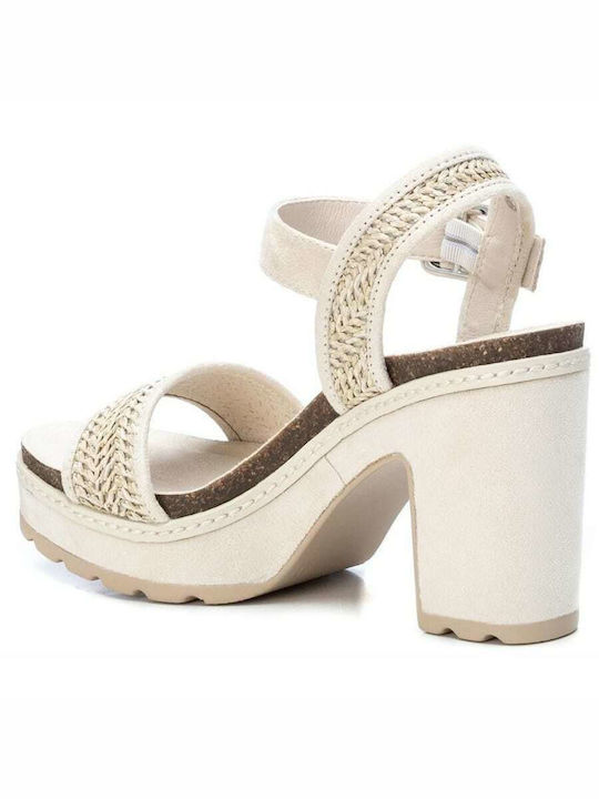 Refresh Damen Sandalen mit Chunky hohem Absatz in Beige Farbe