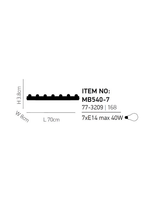 Home Lighting Tube Modern Lamp Wall with Socket E14 Silver 70x8x3.8cm