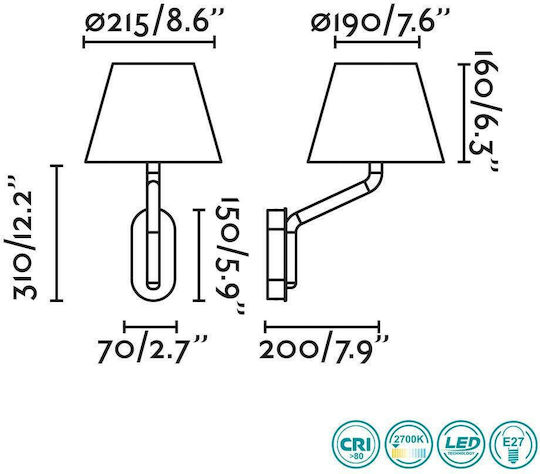 Faro Barcelona Classic Lamp Wall with Socket E27 and Switch White 21.5x29cm