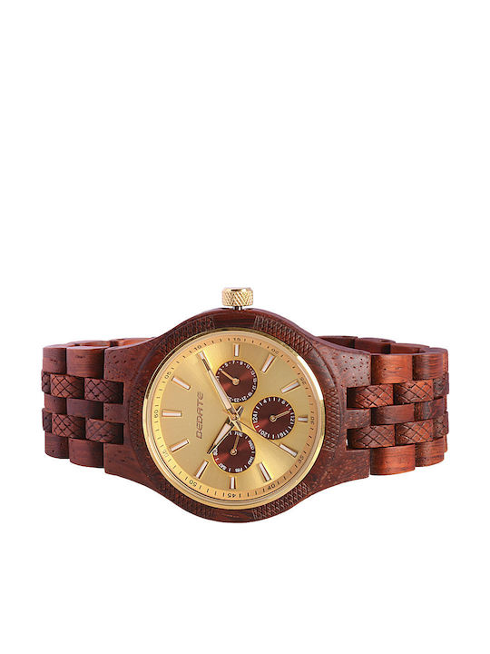 Bewell Bedate Mars Ανδρικό Ρολόι 42mm Μπαταρίας με Ξύλινο Μπρασελέ Red/Gold