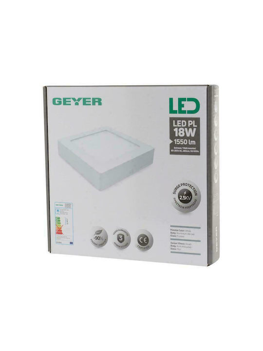 Geyer Square Outdoor LED Panel 18W with Cool White Light 6500K 22.5x22.5cm
